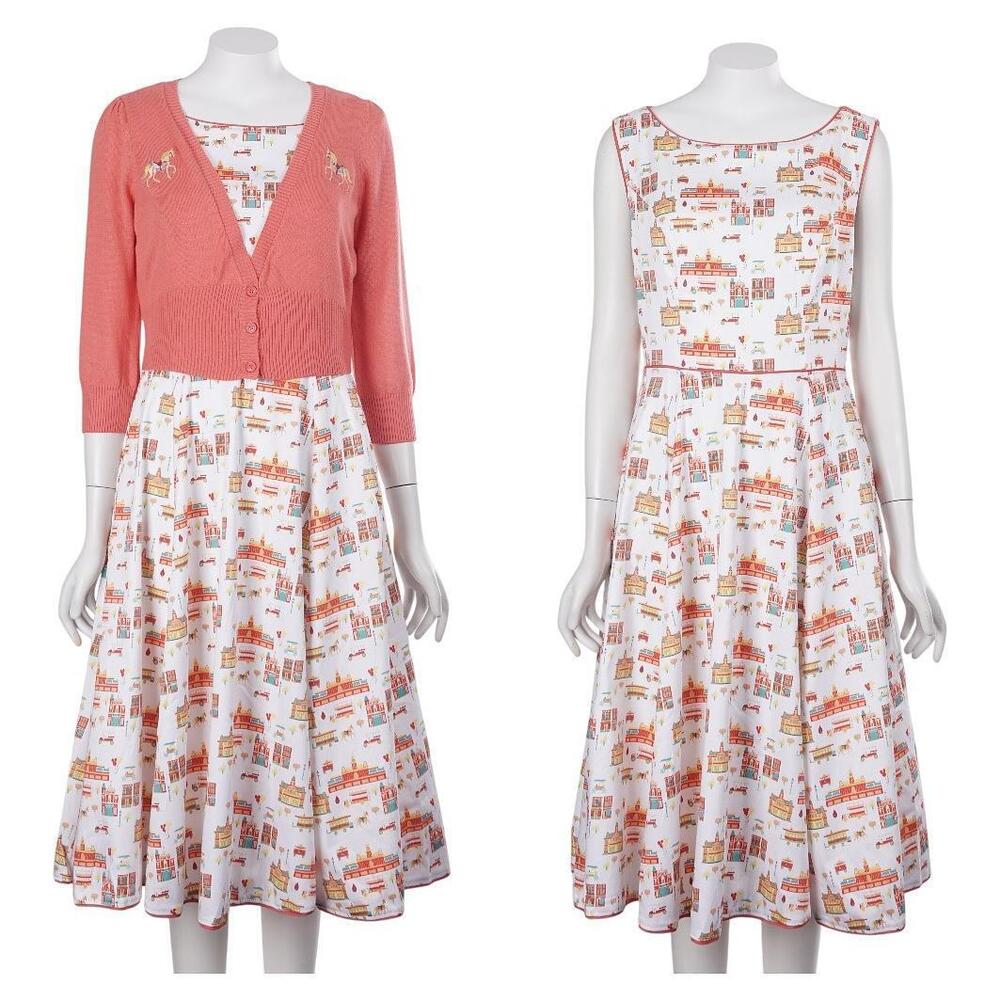 NWT Disney Dress Shop Her Universe Dress & Cardigan Set S Main Street USA Print